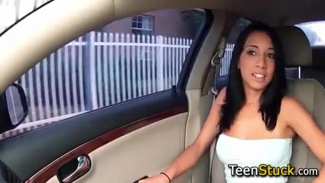 Teen hungry for dick in car and grabs it