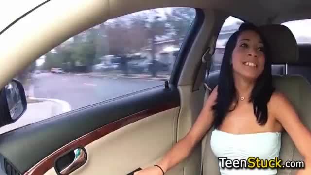 Teen hungry for dick in car and grabs it