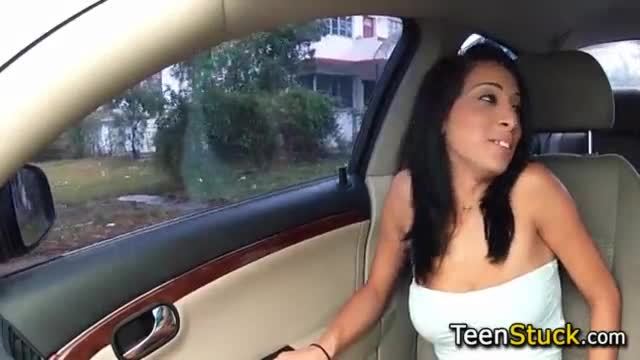 Teen hungry for dick in car and grabs it