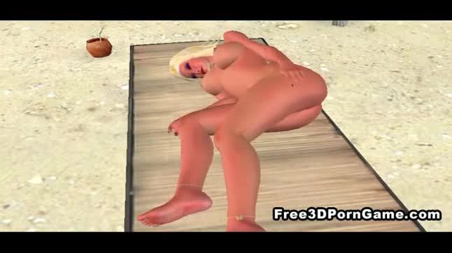 Sexy 3d cartoon blonde babe fingered on the beach