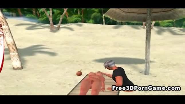 Sexy 3d cartoon blonde babe fingered on the beach