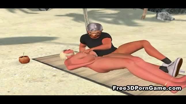 Sexy 3d cartoon blonde babe fingered on the beach