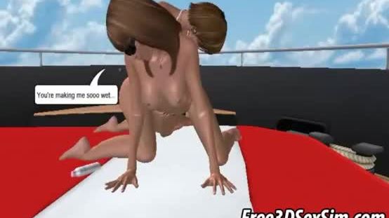 Two tasty 3d lesbian babes doing it on a boat