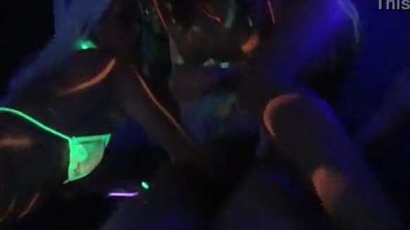 Party girls performing in wild orgy in the night club